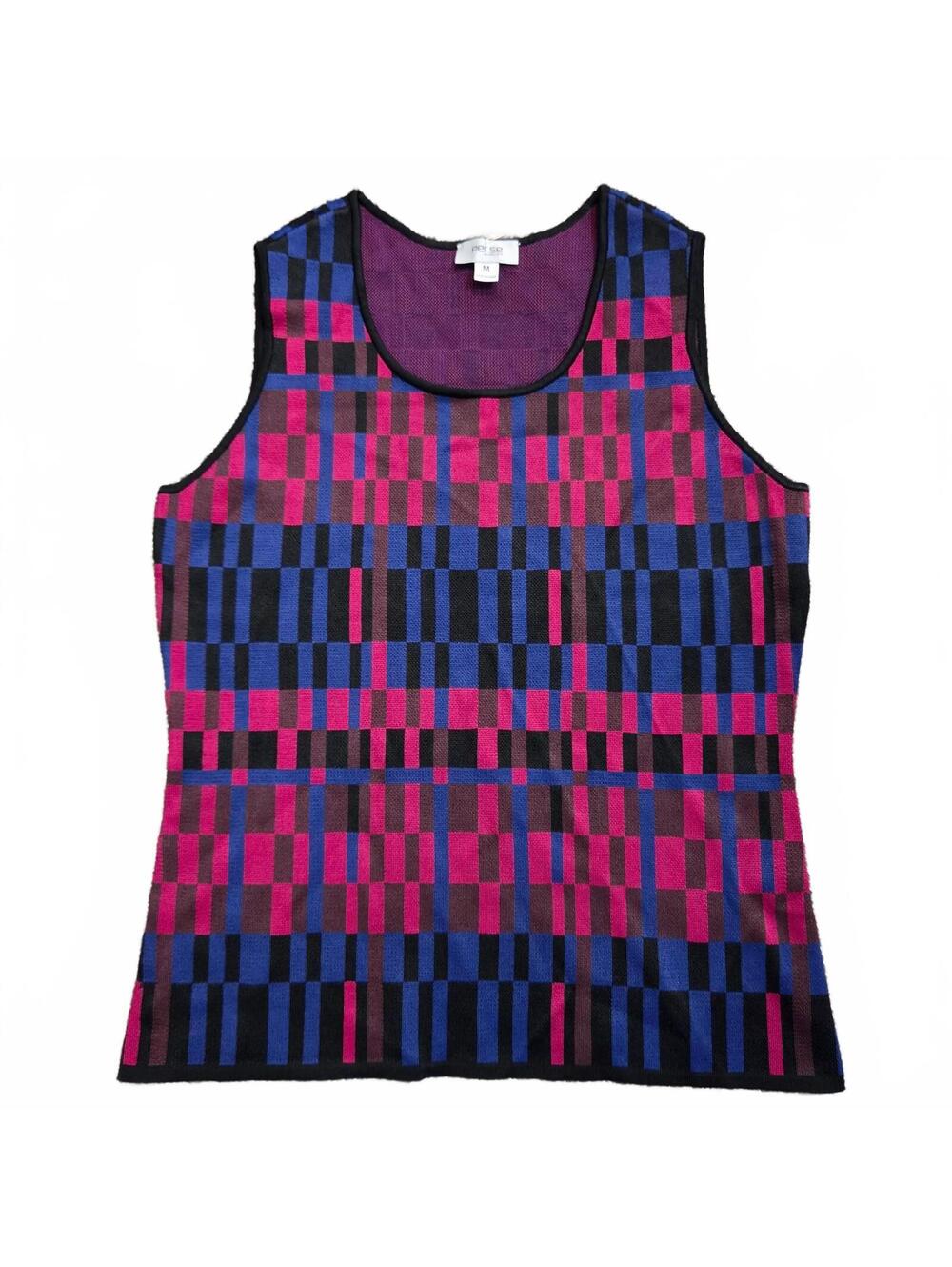 Per Se by Carlisle Women's Sleeveless Geometric Pattern Knit Top Size M